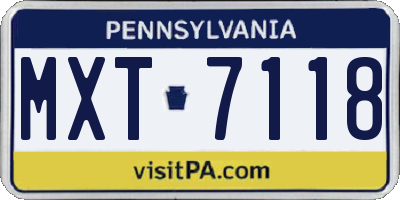 PA license plate MXT7118