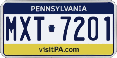 PA license plate MXT7201