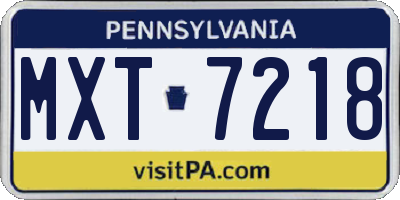 PA license plate MXT7218