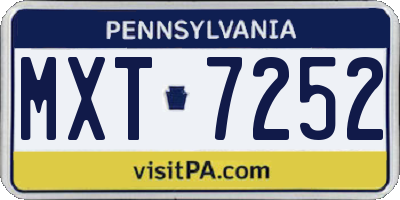 PA license plate MXT7252