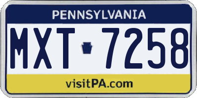 PA license plate MXT7258
