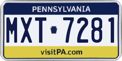 PA license plate MXT7281