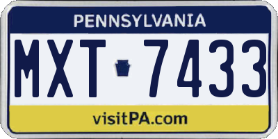 PA license plate MXT7433
