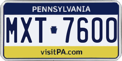 PA license plate MXT7600