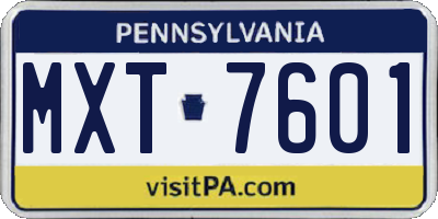 PA license plate MXT7601