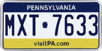 PA license plate MXT7633