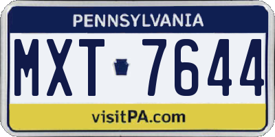 PA license plate MXT7644