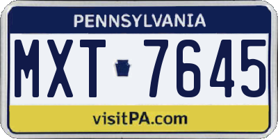 PA license plate MXT7645