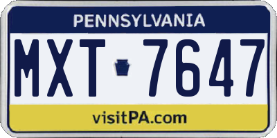 PA license plate MXT7647