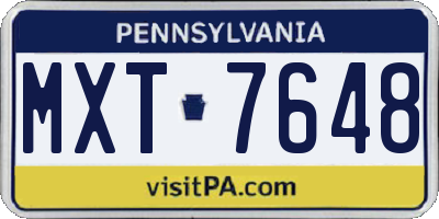 PA license plate MXT7648