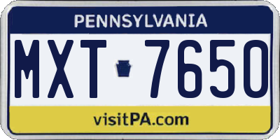 PA license plate MXT7650