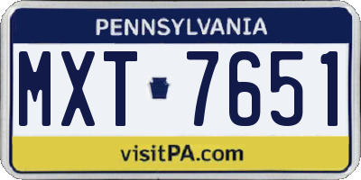 PA license plate MXT7651
