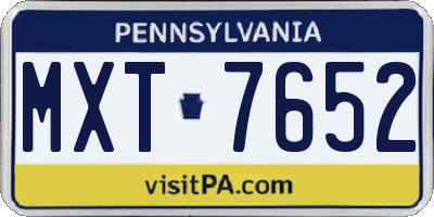 PA license plate MXT7652