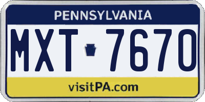 PA license plate MXT7670