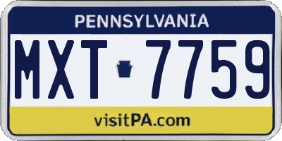 PA license plate MXT7759