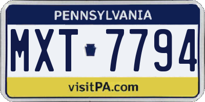 PA license plate MXT7794