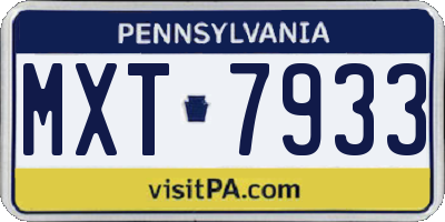 PA license plate MXT7933