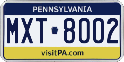 PA license plate MXT8002