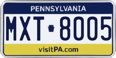PA license plate MXT8005
