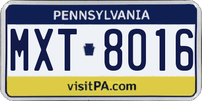 PA license plate MXT8016