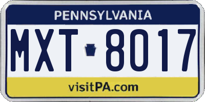 PA license plate MXT8017