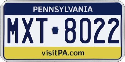 PA license plate MXT8022