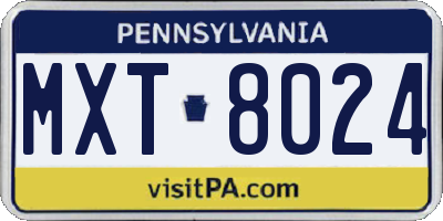 PA license plate MXT8024