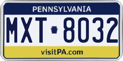 PA license plate MXT8032