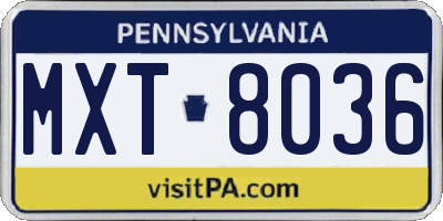 PA license plate MXT8036