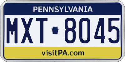 PA license plate MXT8045