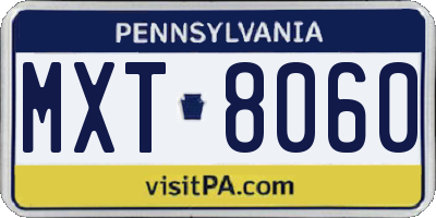 PA license plate MXT8060