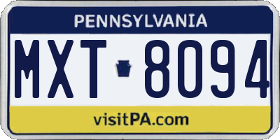 PA license plate MXT8094