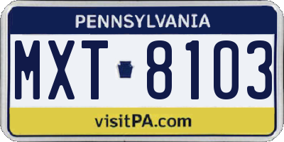 PA license plate MXT8103