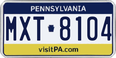 PA license plate MXT8104