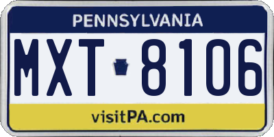 PA license plate MXT8106