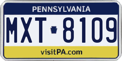 PA license plate MXT8109