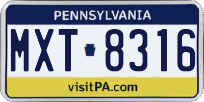 PA license plate MXT8316