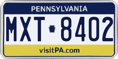 PA license plate MXT8402