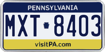 PA license plate MXT8403