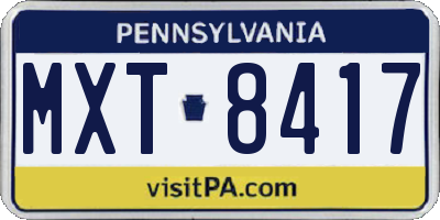 PA license plate MXT8417