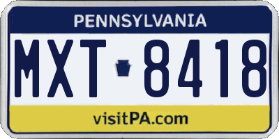 PA license plate MXT8418