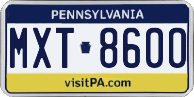PA license plate MXT8600