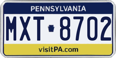 PA license plate MXT8702