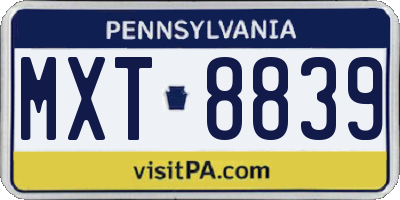 PA license plate MXT8839