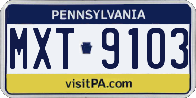 PA license plate MXT9103
