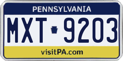PA license plate MXT9203