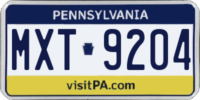 PA license plate MXT9204