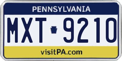 PA license plate MXT9210