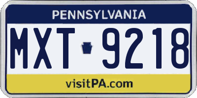 PA license plate MXT9218