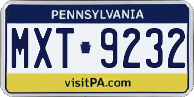 PA license plate MXT9232